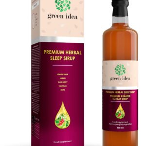Green idea – SCHLAFMITTEL - KRÄUTER-SIRUP mit Baldrian, Hopfen, Goji Beeren - Einschlafhilfe ohne Alkohol, ohne Melatonin - ohne künstliche Zusätze VEGAN - 500 ml
