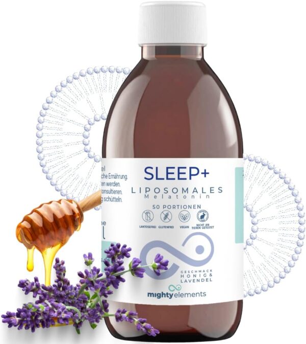 Mighty Elements liposomales Sleep+ 2 in1,Melatonin mit L-Tryptophan - verkürzte Einschlafzeit ​- vegan, Laktosefrei, hohe Bioverfügbarkeit, Vorrat für mehrere Monate, 100ml