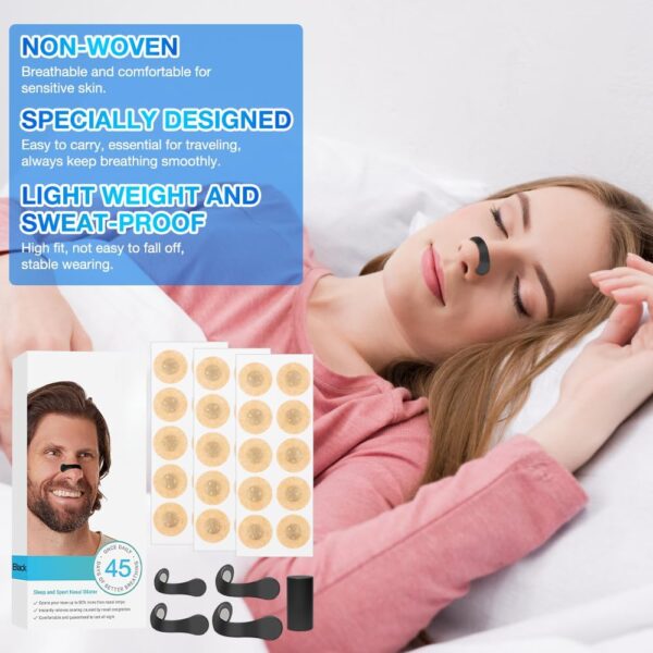 90 Stück Nasal Strips, Schwarz Breathing Nasal Strip Anti Schnarch Nose Strips Magnetischer Nasenstreifen Sicheres und Wirksames Nasenpflaster Besser Atmen Für Geschäftsreise, Reisen, Hotel – Bild 5