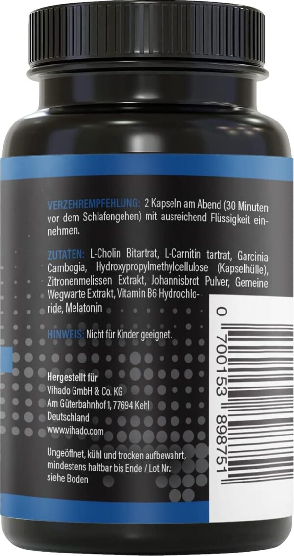 BRNR DARK BRNR Nacht-Formel mit Melatonin und L-Carnitin, Stoffwechsel-Rezeptur mit Cholin und Vitamin B6, 120 Kapseln – Bild 3