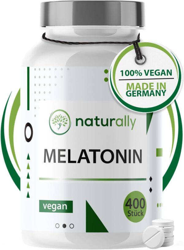 naturally Melatonin Tabletten [400 Stück] – bioaktive 0,5mg Melatonintabletten hochdosiert, vegan, ohne Zusätze, Schlaftabletten
