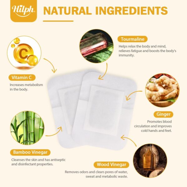 Hilph 10 Stück Detox Fußpflaster Entgiftungspflaster Füße, Detox Fußpads zu Entfernen Toxine Tiefenreinigung, Natürliche Fuß Detox Patches für Entfeuchten, Stressabbau & Tiefen Schlaf – Bild 3