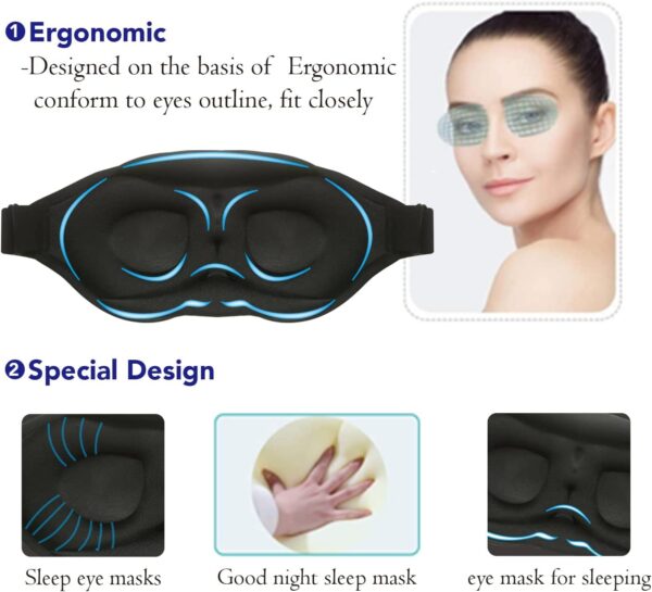 Schlafmaske für Damen Herren，100% Lichtschutz Verstellbare Schlafbrille，weiche Augenmaske aus 3D konturiertem Soft Material, Augenbinde für Reisen/Schlafen/Nickerchen (Leopardenmuster) – Bild 5