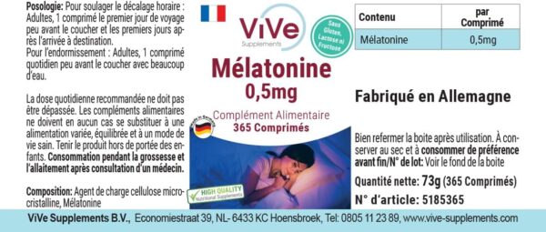 Melatonin - 365 Tabletten - 0,5mg Melatonin pro Tablette - Hochdosiert - Bioverfügbar - Qualität aus Deutschland - ViVe Supplements – Bild 4