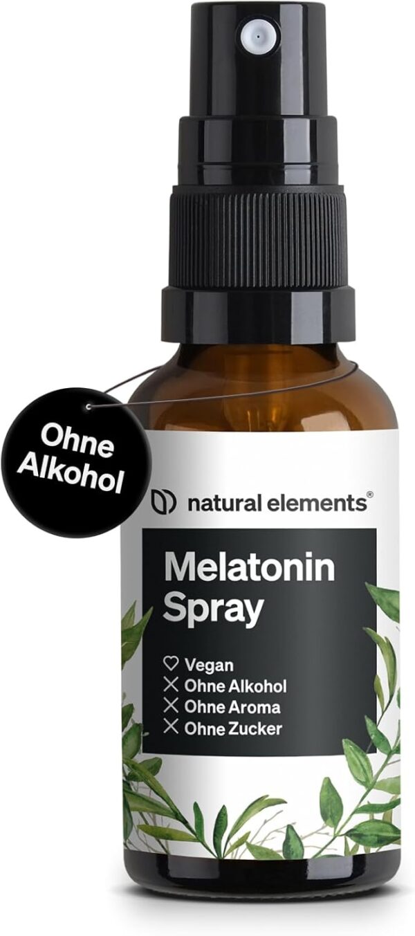 Melatonin Spray Neutral – 0,5 mg Melatonin pro Tagesdosis – mit Vitamin B1 und B6 – 30 ml, vegan, in Deutschland produziert