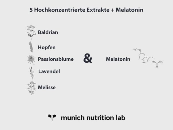 Mondschein Schlafkapseln mit 5 pflanzlichen Extrakten & Melatonin - Hochkonzentrierte Vegane Rezeptur mit Baldrian, Hopfen, Lavendel & mehr - Laborgeprüfte Qualität - 60 Kapseln für 2 Monate – Bild 2
