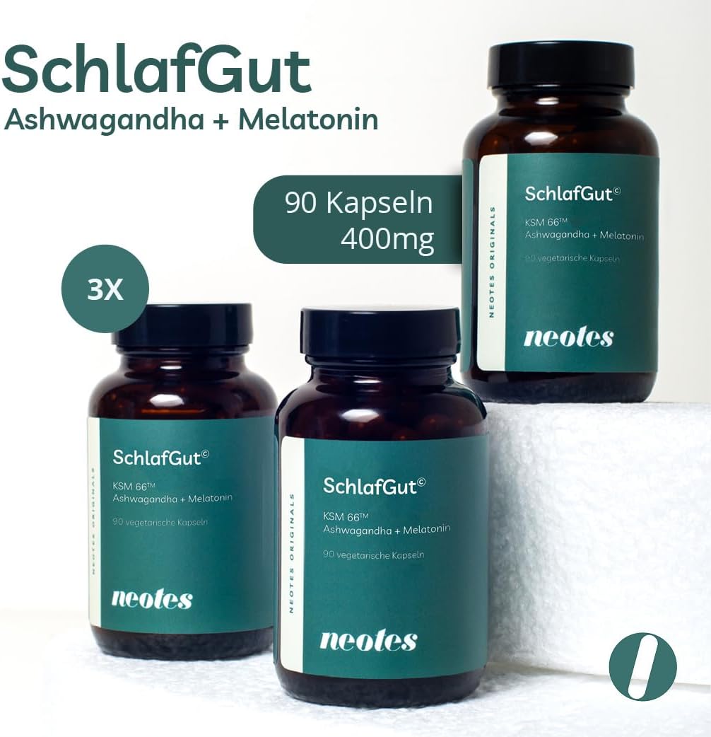 neotes SchlafGut - Ashwagandha + Melatonin 270 Kapseln Hochdosiert 400mg KSM-66™ | Mit Baldrian, GABA & Vitamin B6 | Stressabbau, Schlafverbesserung & Entspannung | Bioverfügbar & Ohne Zusätze – Bild 2