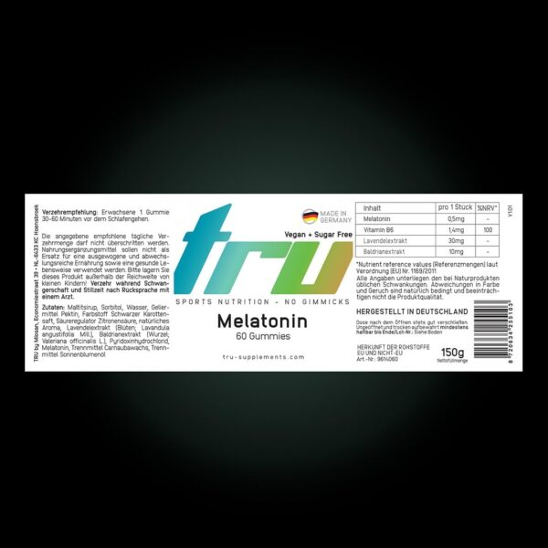 TRU Sports Nutrition | Melatonin Gummies - 60 Stück - 0,5mg bioaktives Melatonin pro Gummie- mit Vitamin B6, Lavendel- und Baldrianextrakt - Hochdosiert - 100% Vegan + Zuckerfrei – Bild 5