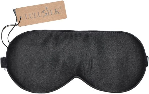 LULUSILK 100% Seide Verstellbare Schlafmaske Augenmaske Schlafbrille für Damen und Herren, Schwarz