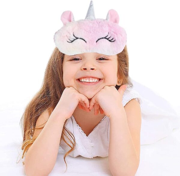 Reisen Atmungsaktive Augenmaske Plüsch Einhorn Schlafmaske Cartoon Augenmaske Zum Schlafen für Kinder Erwachsene Frauen Hellrosa – Bild 2
