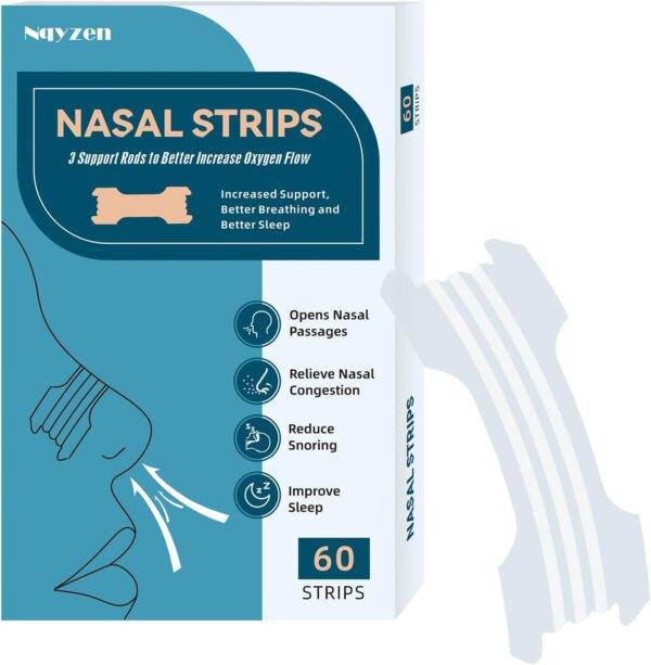 Nasenpflaster Besser Atmen, 60 Stück Anti Schnarch Transparent Nose Strips, Den Schlaf Verbessern, Nasenstrips Geeignet zum Schlafen und Trainieren, Nasenpflaster Lindert Verstopfte Nase (61 x 21 mm)