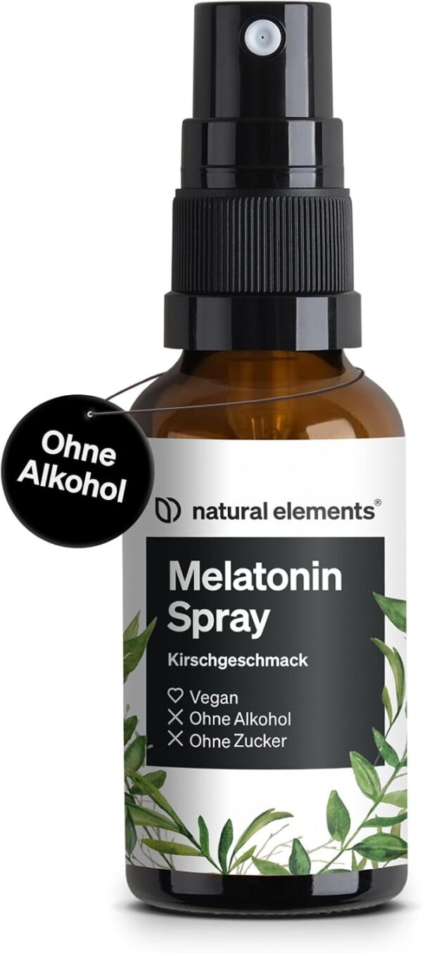 Melatonin Spray Kirsche – 0,5 mg Melatonin pro Tagesdosis – Zuckerfrei – mit Vitamin B1 und B6 – 30 ml, vegan, in Deutschland produziert