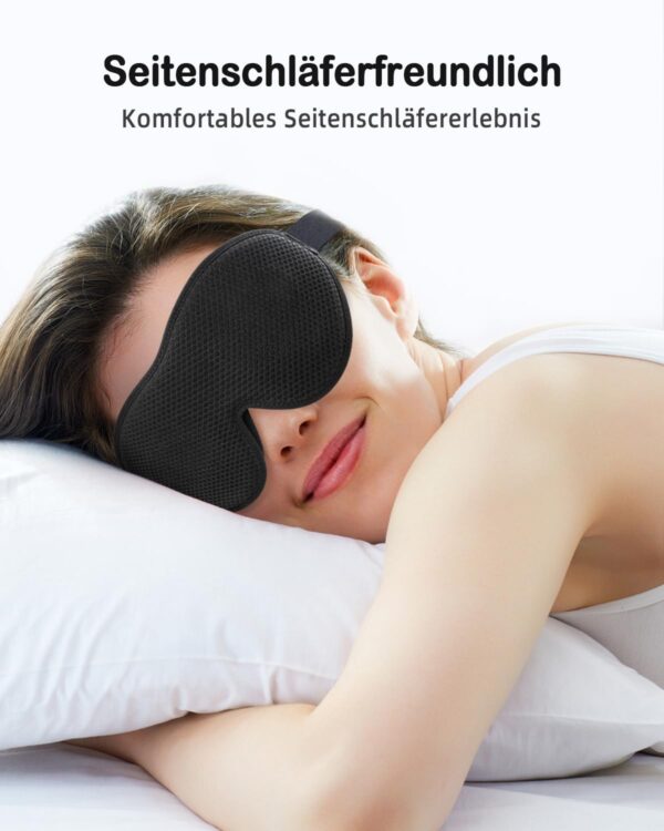 OnaEz Seitliche Schlafmaske für Männer und Frauen, Modified 3D Mesh, Atmungsaktive Komfort-Augenmaske, 13mm Augenhöhlen, Nasenpads, 100% lichtblockierende Schlafbrille,für Reisen und Yoga – Bild 6
