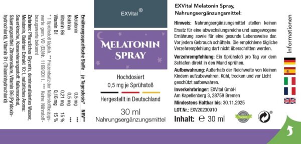 Melatonin Einschlafspray, mit Baldrian & Vitamin B1+ B6 - 0,5 mg liquid Melatonin pro Sprühstoß, natürliches Schlafhormon, 30 ml mit SOFORT EFFEKT- Ohne Alkohol, Hochdosiert & Made in Germany – Bild 9