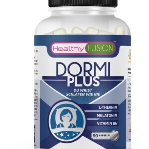 Healthy Fusion DormiPlus | 100% reines Melatonin + L-Theanin + Vitamin B6 | Fördert schnellen, tiefen & erholsamen Schlaf | Unterstützt 8 Stunden natürliche Regeneration | 90 Kapseln