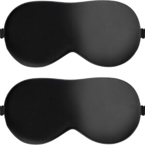 Quelcc Schlafmaske, 2er-Pack Schlafmaske aus Seide, Hautfreundlich Schlafbrille, mit Verstellbarem Riemen für Druckentlastung und tiefen Schlaf (Schwarz）