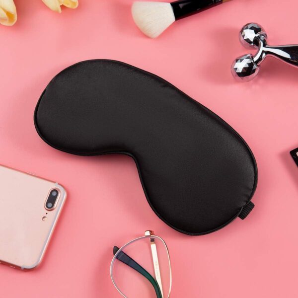 Audamp Schlafmaske Augenmaske Nachtmaske Verstellbarem Band Hautfreundlich Seide Ultraweiche Schlafbrille 1 Stück (Schwarz) – Bild 5