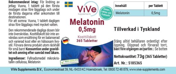 Melatonin - 365 Tabletten - 0,5mg Melatonin pro Tablette - Hochdosiert - Bioverfügbar - Qualität aus Deutschland - ViVe Supplements – Bild 8