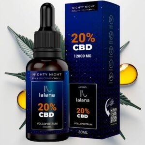 LALANA OIL ® CBD Öl 20% mit Melatonin, Nachtformel, Vollspektrum 30ml, 6.000mg Curcumin, Piperin, Safranextrakt, Vitamin B6
