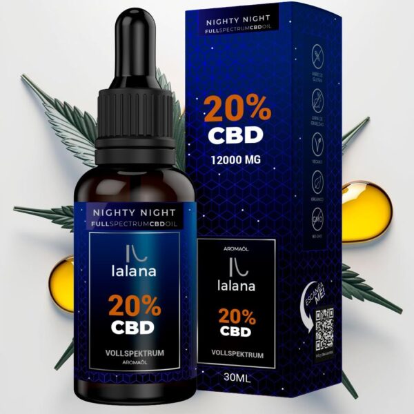 LALANA OIL ® CBD Öl 20% mit Melatonin, Nachtformel, Vollspektrum 30ml, 6.000mg Curcumin, Piperin, Safranextrakt, Vitamin B6