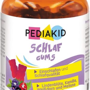 PEDIAKID - Schlaf Gums - Nahrungsergänzungsmittel - Linde, Weißdorn, Kamille & Melisse - Hilft beim Einschlafen - Fördert eine bessere Schlafqualität - Gelatinefrei - 60 Gums