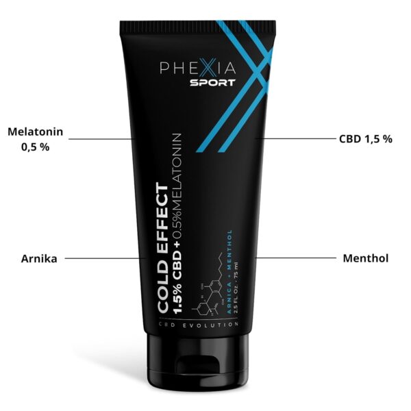 PHEXIA CBD-Creme 1,5% + Melatonin, Kalteffekt, 75 ml, Cannabis entzündungshemmende Creme für Muskelschmerzen und Gelenke, Muskelentspannung mit Cannabidiol, Erholung und Linderung nach dem Sport – Bild 3