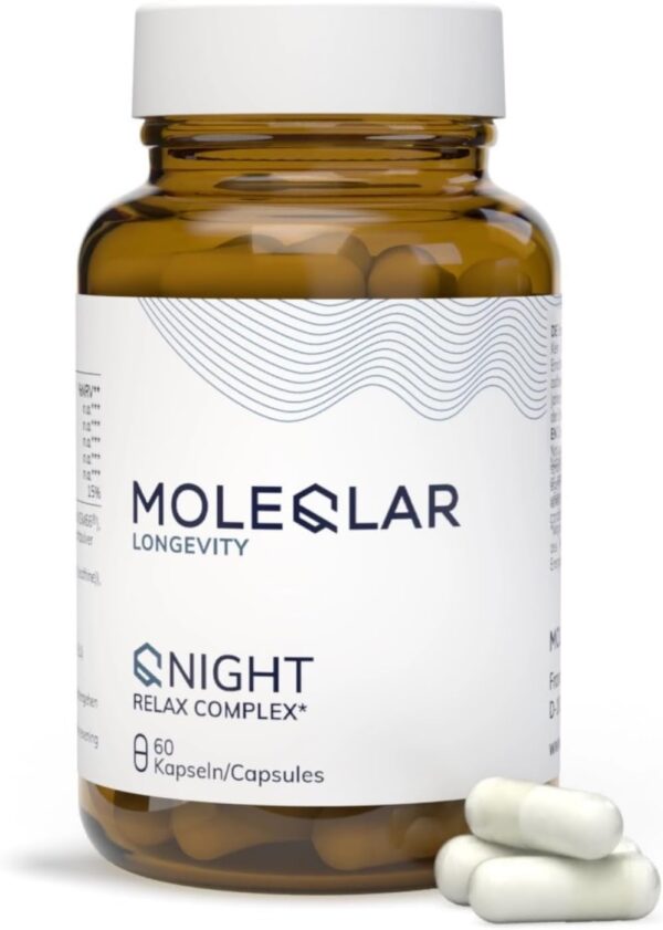 MoleQlar QNIGHT Relax Complex 60 Kapseln - Mit Ashwagandha (KSM66), melatoninhaltigem Sauerkirschextrakt und Magnesiumbisglycinat - Nahrungsergänzungsmittel mit innovativer Formulierung