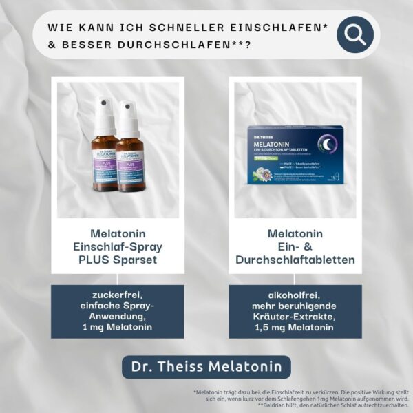 Dr. Theiss Melatonin Einschlaf-Spray PLUS Spar-Set 2x 20 ml, schneller Einschlafen und dabei sparen, Durchschlafen mit Passionsblumen und Baldrianextrakt, für ca. 2 Monate – Bild 4