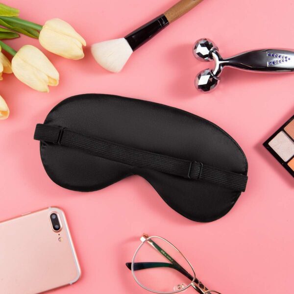 Audamp Schlafmaske Augenmaske Nachtmaske Verstellbarem Band Hautfreundlich Seide Ultraweiche Schlafbrille 1 Stück (Schwarz) – Bild 6