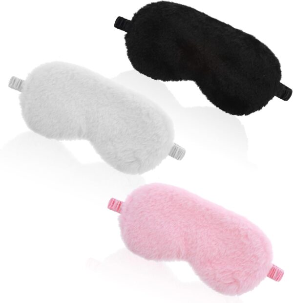 Qianyu 3 Stück Plüsch-Schlaf-Augenmasken Weich Flauschig Bequemer Verdunklungs Schlafmaske Nickerchen Schlafen Süße Schlaf-Augenbinde für Frauen, Männer, Reisen – Bild 8