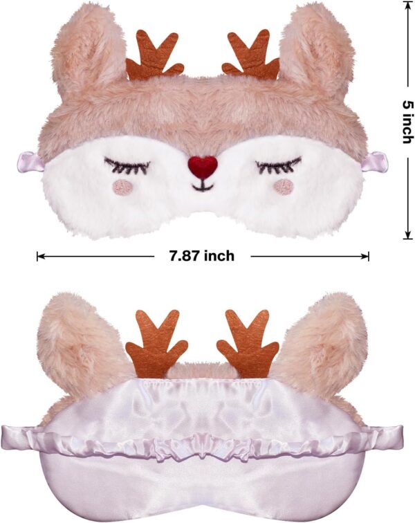 FUNAUPGO Weihnachten Rentier Augenmaske, Süße Tier Lustige Rudolph Schlafmaske Weich Plüsch Augenbinde Schlafbrille Augen Abdeckung für Kinder Erwachsene Mädchen Jungen Mädchen Damen (Rentier, Weiß) – Bild 2