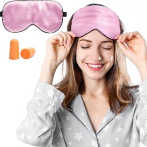 Viedouce Schlafmaske Seide Augenmaske,100% Hautfreundlich Seide Schlafmaske Frauen und Herren, Angenehme Schlafmaske Ideal für Schlaf zu Hause und Auf Reisen (1 Pack- Rosa)