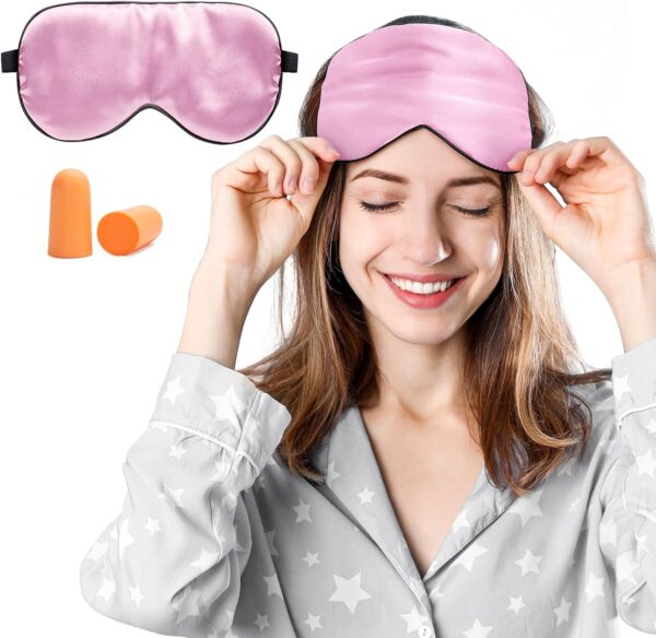 Viedouce Schlafmaske Seide Augenmaske,100% Hautfreundlich Seide Schlafmaske Frauen und Herren, Angenehme Schlafmaske Ideal für Schlaf zu Hause und Auf Reisen (1 Pack- Rosa)