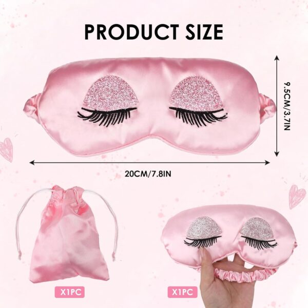Seide Schlafmaske, Weiche Satin Schlafmasken Augenmaske Verstellbare Seiden Atmungsaktive Reise Augenbinde, Hautfreundlich Ultraweiche Verdunkelung Schlafbrille für Mädchen Frauen Damen - Rosa – Bild 2