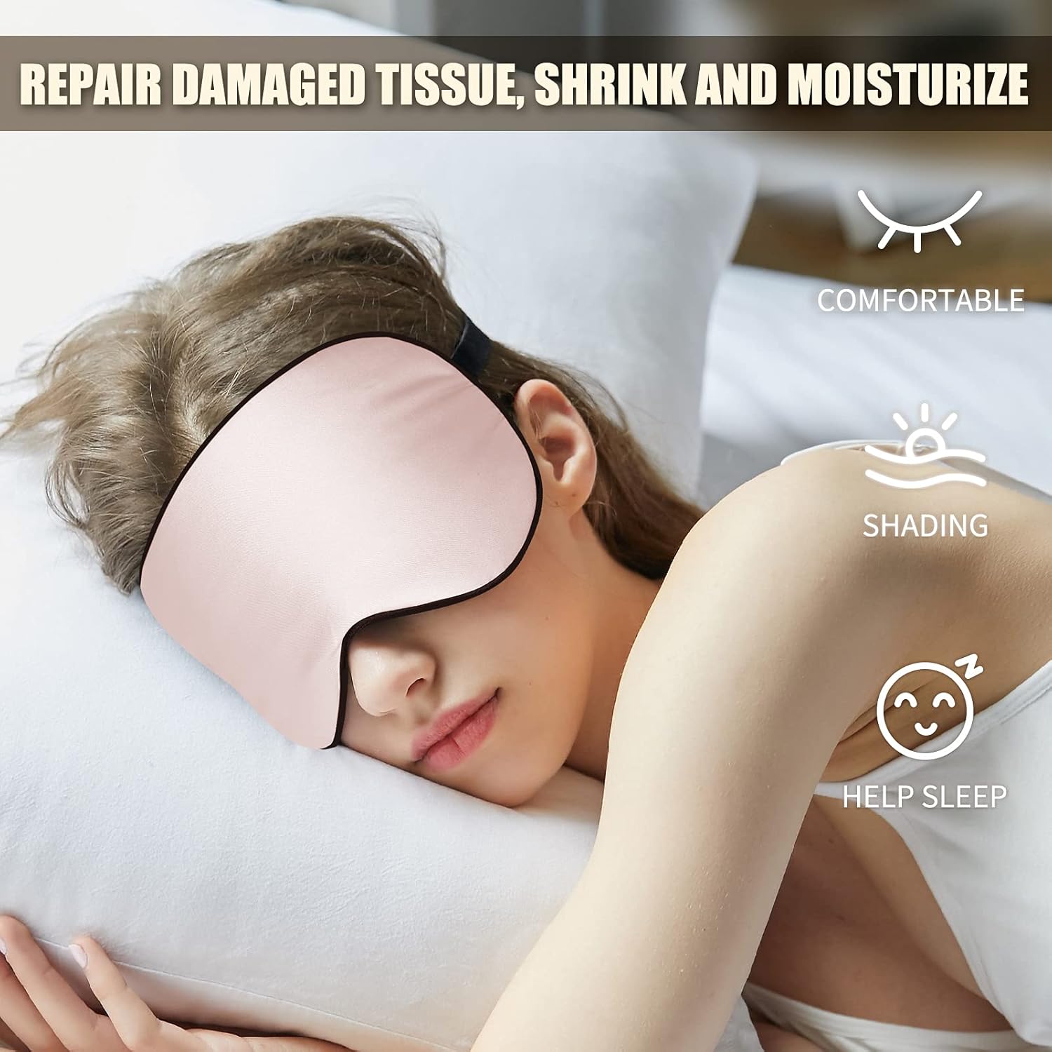 OLESILK 2er Set Verstellbare Seide Schlafmaske 100% Maulbeerseide Augenmaske zum Schlafen für Damen und Herren, Unisex Set für zu Hause oder auf Reisen, Schwarz + Pfirsischrosa – Bild 6