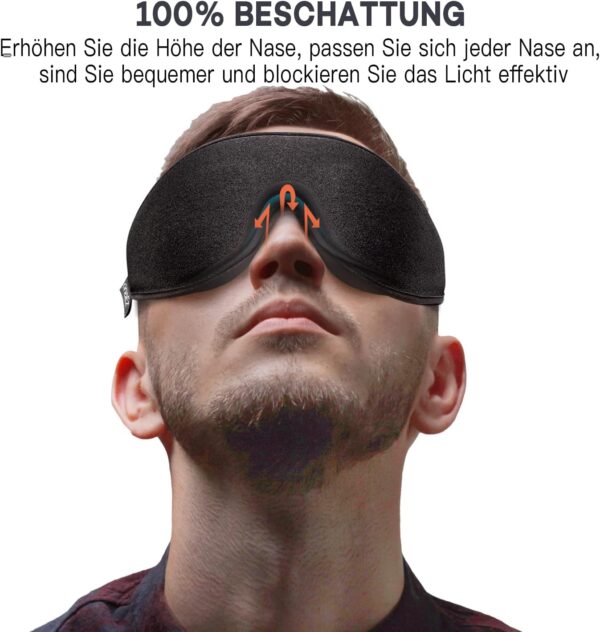 onaEz 3D Schlafmaske für Herren und Frauen, 2024 Total Licht Blockierendes Augenmaske, 12mm Vertiefte Augenhöhlen & Erhöhen Nasenpads, Schlafbrille aus Eisseide für Reisen, Nickerchen, Schwarz – Bild 4