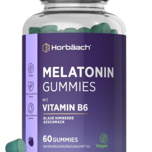 Melatonin Gummies mit Vitamin B6 | Hochdosiert Melatonin | 2 Monate Vorrat - 60 Gummibärchen | Horbaach