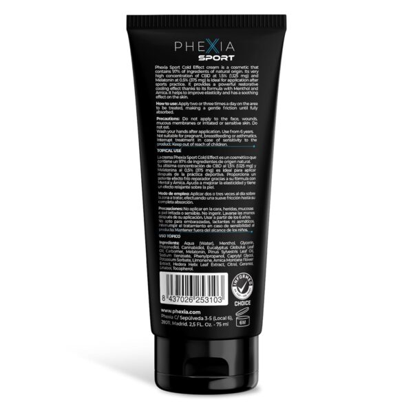 PHEXIA CBD-Creme 1,5% + Melatonin, Kalteffekt, 75 ml, Cannabis entzündungshemmende Creme für Muskelschmerzen und Gelenke, Muskelentspannung mit Cannabidiol, Erholung und Linderung nach dem Sport – Bild 2