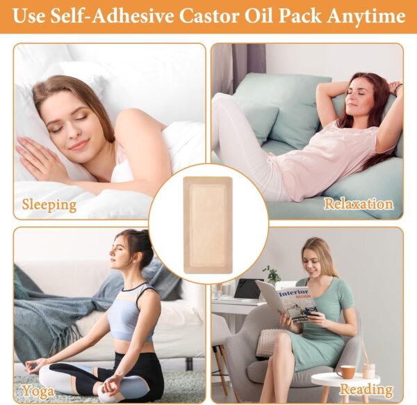 5 Stück Rizinusöl Pflaster,30 * 16cm Castor Oil Pack Wrap,Einweg Castor Oil Wrap,Selbstklebend Rizinusöl Packung,Sehr Saugfähig,Hilft Beim Schlafen,für Bauch Wade Knie Hals und Brust,Ohne Öl – Bild 5
