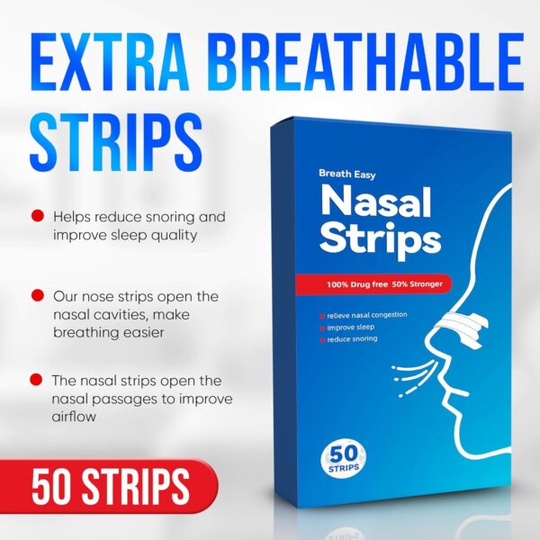 Anti-Schnarch Nasenstrips | 50 Nasenpflaster fürs bessere Atmen für Sport und Schlaf für Erwachsene und Kinder | Hautfarbe | Atemtrainer gegen Schnarchen | Nasal Strips – Bild 3