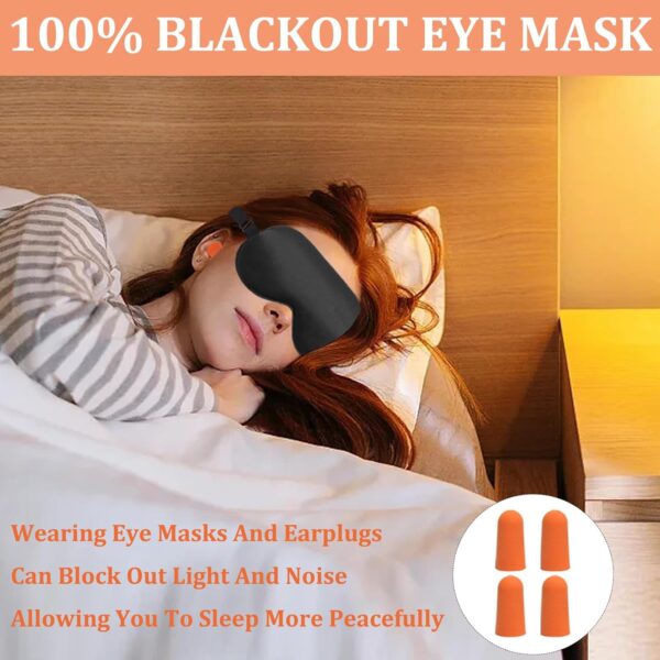 KEYRI 4 Stück Schlafmaske aus Seide, Schlafmaske für Herren und Frauen Augenmaske Nachtmaske mit Verstellbarem Riemen Ohrstöpseln Lichtblockierende Schlafbrille für Reise (Schwarz, Rosa, Blau, Grün) – Bild 5