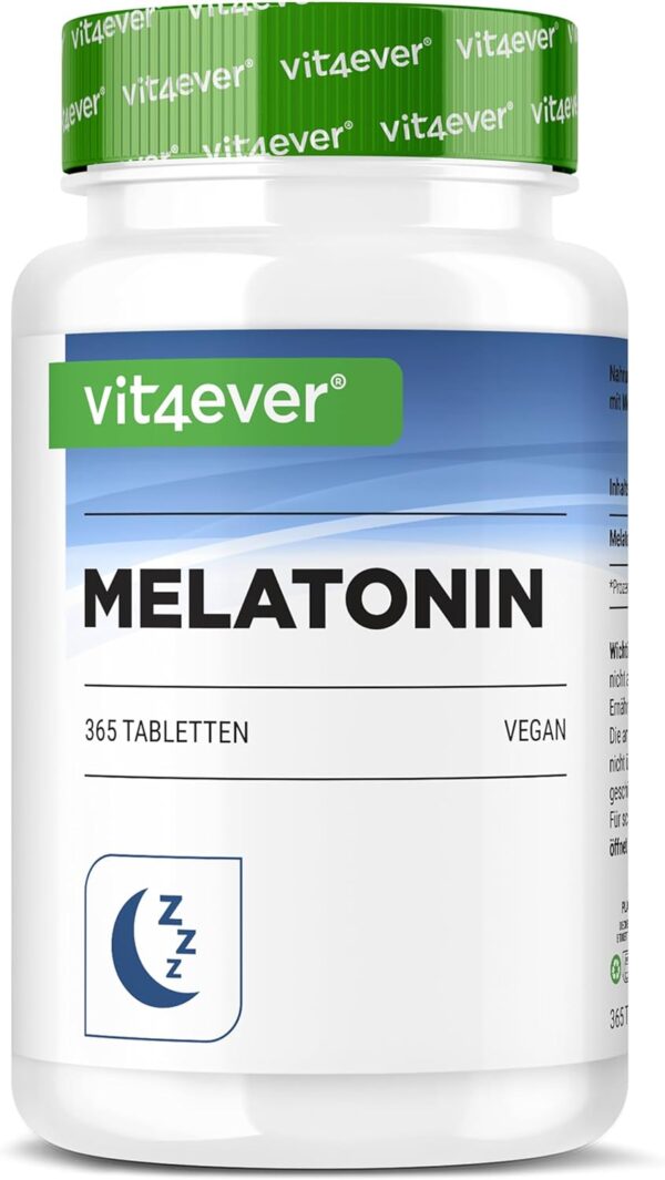 Melatonin - 365 Tabletten - 0,5 mg pro Tagesdosis (1/2 Tablette) - Laborgeprüft - Ohne unerwünschte Zusätze - Hochdosiert - Vegan