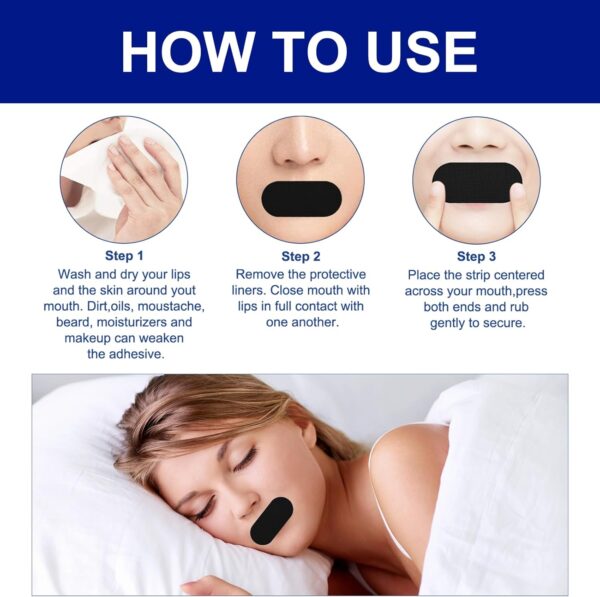 Mundpflaster Schlafen, Mouth Tape for sleeping, 30 Stück Mundpflaster gegen Schnarchen mit Starkem Halt auch, Atmungsaktive Schnarchstopper-Pflaster, Hautfreundlich & Schmerzfrei Entfernbar – Bild 6