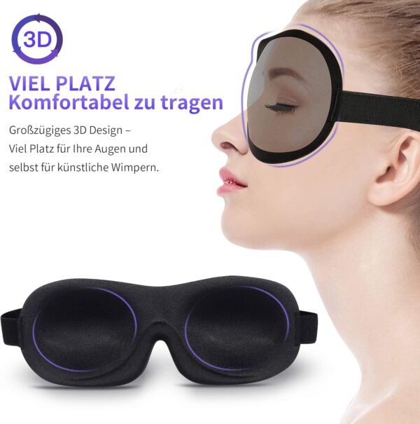 Schlafmaske für Männer & Frauen, Trilancer 3D Schlafbrille Nachtmaske, Memory Schaum Augenabdeckung，Absolute Dunkelheit Augenmaske mit Ohrstöpseln – Bild 4