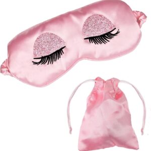 Seide Schlafmaske, Weiche Satin Schlafmasken Augenmaske Verstellbare Seiden Atmungsaktive Reise Augenbinde, Hautfreundlich Ultraweiche Verdunkelung Schlafbrille für Mädchen Frauen Damen - Rosa