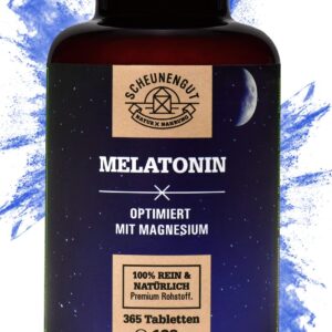 Melatonin Tabletten -365 Tabs- WICHTIG: 0.5mg bioaktives Melatonin je 1/2 Tablette I optimale Dosierung I Melatonin Schlafkomplex Hochdosiert I Laborgeprüft & Vegan I SCHEUNENGUT®