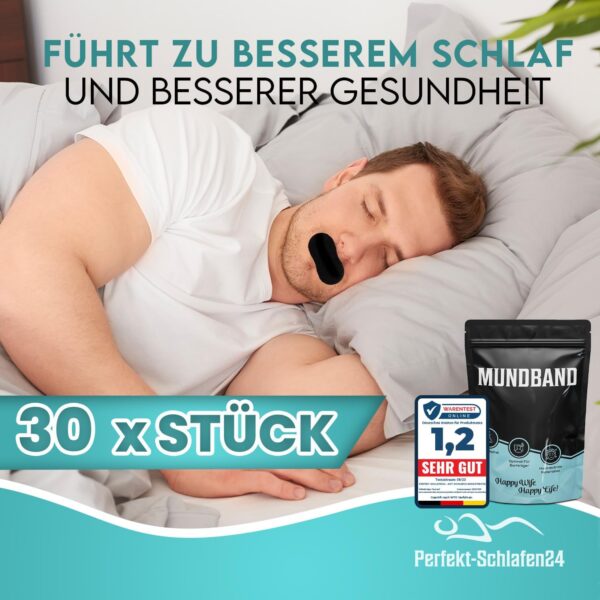 Perfekt-Schlafen24® 30x Starke Nasenpflaster gegen Schnarchen - 66x19mm - Besser schlafen ohne schnarchen & besser atmen für Sport (Schwarz) – Bild 5