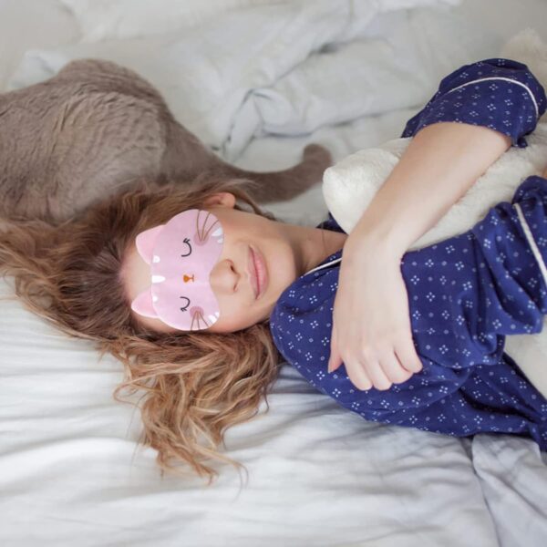 Schlafmaske Kinder Schlafmaske Kätzchen 2 Stücke Weiche Schlafbrille mit Verstellbaren Trägern Katz Sleeping Mask Für Frauen Kinder Mädchen Damen Schlafen, Nickerchen Machen, Reisen, Im Flugzeug – Bild 5