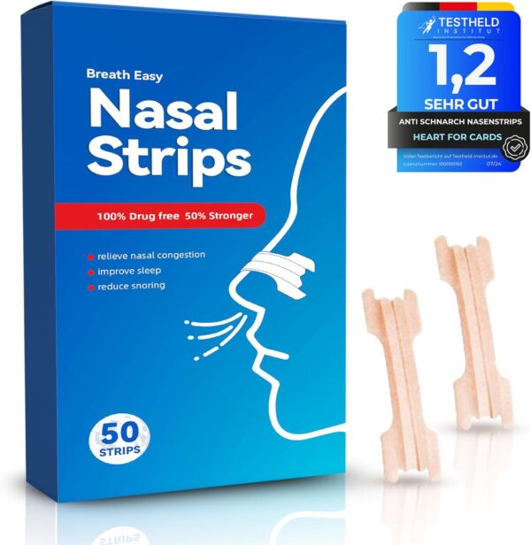 Anti-Schnarch Nasenstrips | 50 Nasenpflaster fürs bessere Atmen für Sport und Schlaf für Erwachsene und Kinder | Hautfarbe | Atemtrainer gegen Schnarchen | Nasal Strips