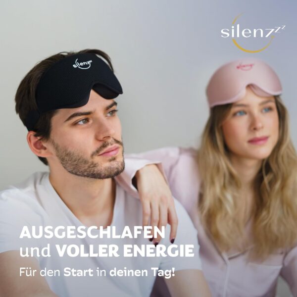 SILENZZZ® Premium Schlafmaske - 3D Augenmaske für Frauen & Herren - Schlafbrille bequem gepolstert für absolute Dunkelheit - Sleep-Mask, Schlaf-Maske schwarz – Bild 8